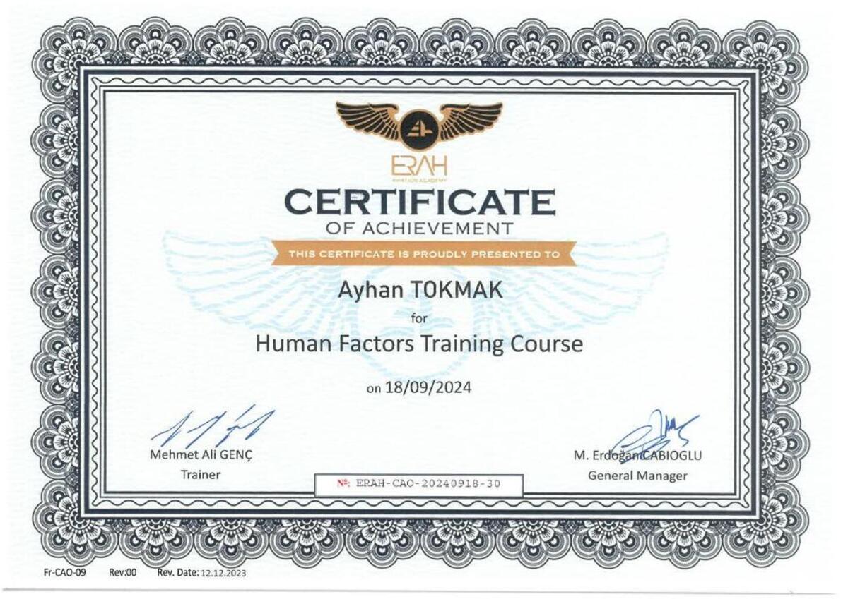 Human Factors Training Course certificate
